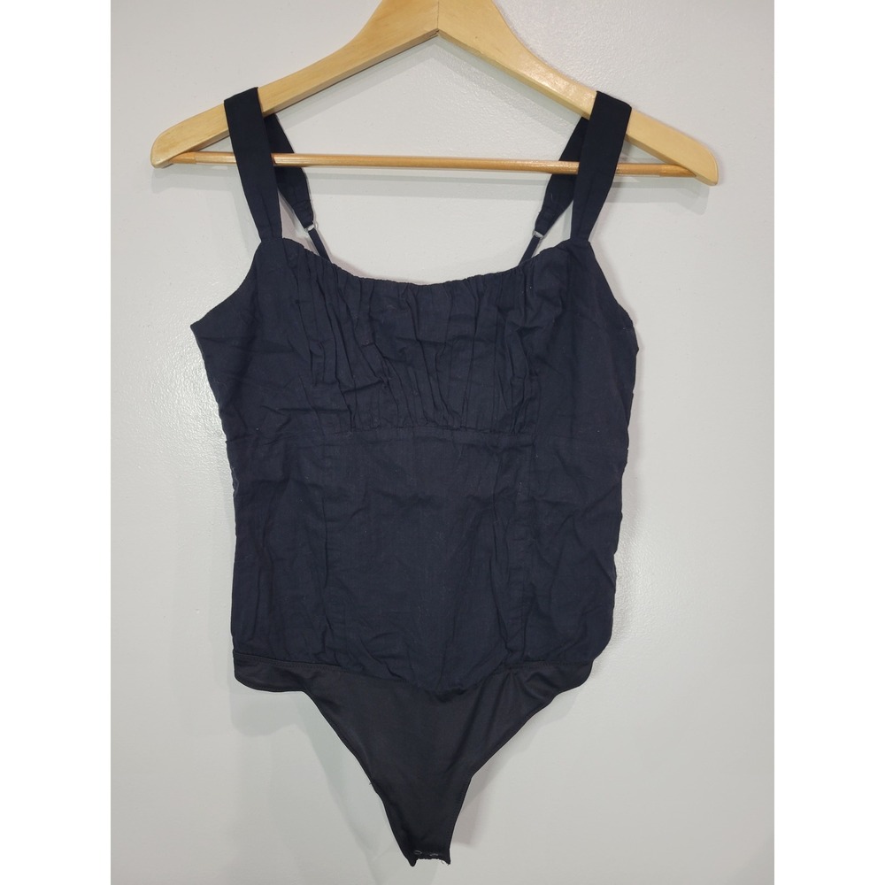Abercrombie Fitch Black Smocked Bodice‎ Spaghetti Strap Bodysuit Size M